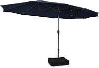 Vista 14 de Tangkula Sombrilla de patio de doble cara, sombrilla de mesa doble extragrande con manivela, base de paraguas, seguro de seguridad, ventilación