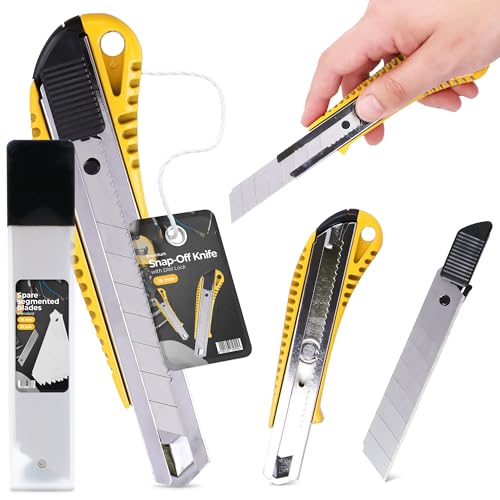 Couteau Tapis 18 mm Cutter Couteau À Paquet Carton Feuille Lame Métallique À Film Universel Professionnel Multi-Usage Multifonctionnel Précision Avec 11x Lame