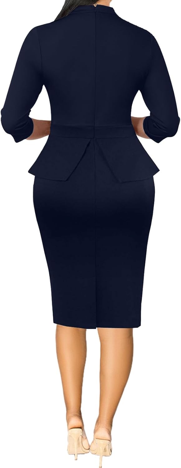 Church Dress for Women 3/4 Sleeve Work Teacher Office Business Vintage Wear to Work Pencil Midi Dress - Image 2