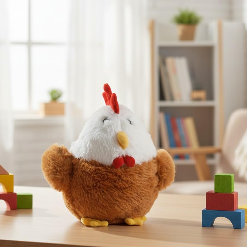 Image of Yugmox 28 cm Soft Stuffed Hen Plush Toy - Cute Farm Chicken Plushie for Kids - Huggable Cuddly Doll for Birthday Gifts & Nursery Decoration