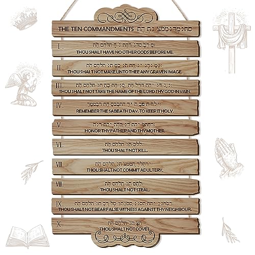 Barydat 10 Commandments Christian Wall Art Wooden Bible Verse Wall Decor Hanging Religious Scripture Wall Decor for Room Christian Prayer Bless Faith Spirit Courage