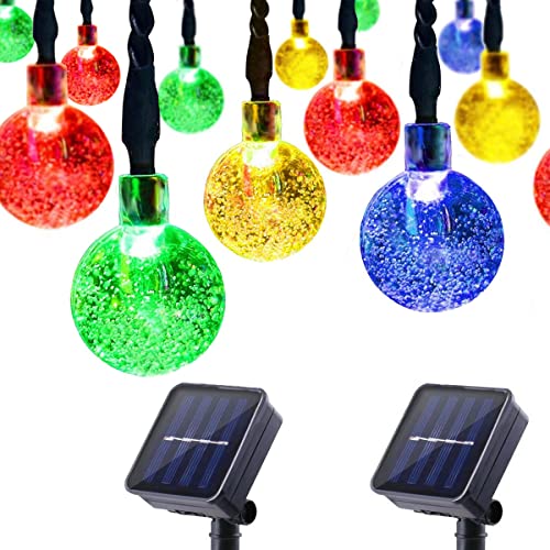 LALAPAO Solar Powered Globe String Lights 2 Pack 30 LED (19.7ft) Crystal Ball Christmas Fairy String Light for Outdoor Xmas Tree Garden Path Patio Home Lawn Holiday Wedding Party Decor (Multi Color