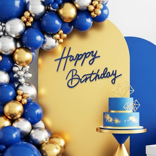 Image of TONIFUL Happy Birthday Sign for Backdrop - Navy Blue Felt Banner - Includes Dot Glue - Perfect for Birthday Party Backdrop,Wall Decor,Balloon Arch,Photo Background