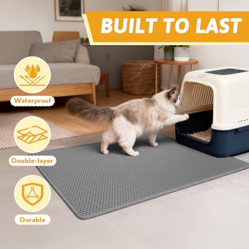 Image of Pieviev Cat Litter Mat Double Layer Waterproof Urine Proof Trapping Mat 1 Pack (Gray, 36x30 Inch (Pack of 1))