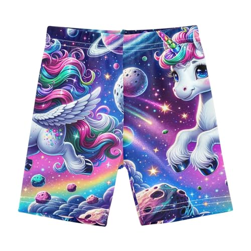 Girls Cotton Biker Shorts Cute Cartoon Unicorn Galaxy Space Print for Summer Dance Cartwheel Outfit, 4T