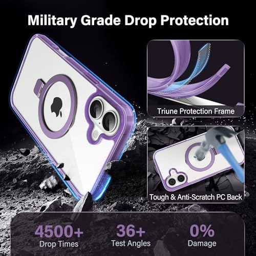 Coque iPhone 16 Plus transparente violet haut de gamme compatible MagSafe avec support discret - 4
