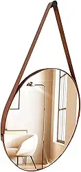 Espelho Adnet Redondo Decorativo 30cm em Couro Sintético – Elegância e Sofisticação para seu Ambiente (Marrom)