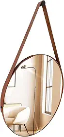 Espelho Adnet Redondo Decorativo 30cm em Couro Sintético – Elegância e Sofisticação para seu Ambiente (Marrom)