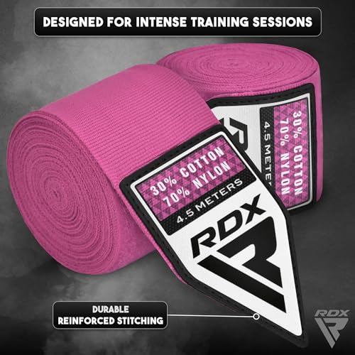 Image of RDX Boxing Hand Wraps 4.5M / 180 Inches - Mexican Style Semi-Elastic MMA Inner Gloves - Wrist Support for Muay Thai, Kickboxing, BJJ, Karate - Thumb Loop & Hook and Loop Closure - Cotton & Nylon Blend