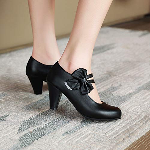 Elbslutt Women's Sweet Chunky Mary Janes Heels Bow Hook Loop Cute High Block Heel Ankle Strap Pumps Dress Shoes4