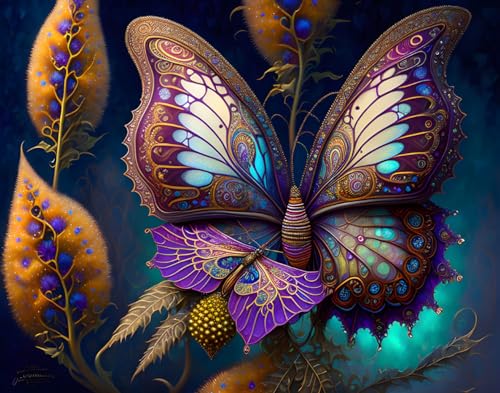 Poster papillons sur fleur Buddleia en toile sans cadre 50x70 cm