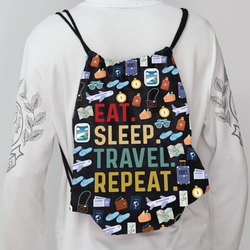 JYTAPP Holiday Vacay Drawstring Bag Traveler Gift Eat Sleep Travel Repeat Backpack Vacation Trip Gift World Traveler Gift4