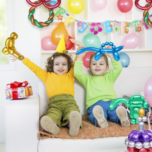 Image of LXZFCRG 260 Long Balloons, Shiny Metallic Latex Twisting Balloon for Balloon Animals, Magic Balloons for Birthdays Wedding Party Decorations 100pcs (Metallic Multi)