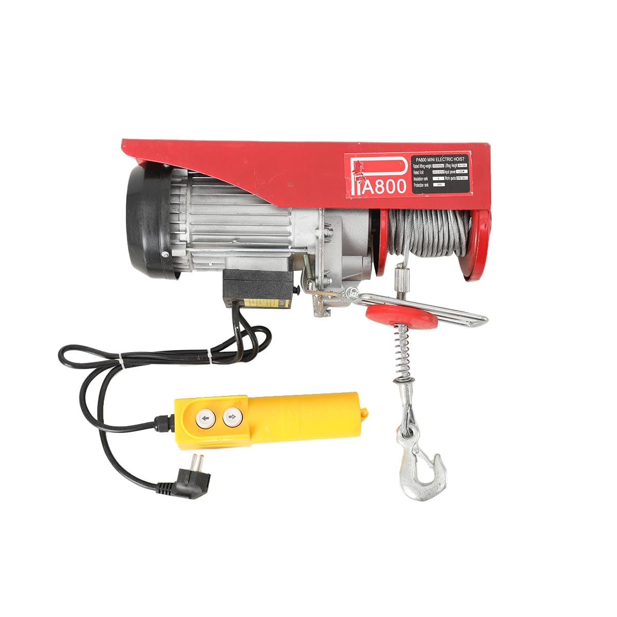 LALABU Elektrische Seilwinde 400kg bis 800kg, Hubhöhe 12m Seilzug Motorwinde 1300W Kupfermotor Flaschenzug 8m/min Hubgeschwindigkeit Hebezug mit kabelgebundener Fernbedienung Seilhebezug Kettenzug