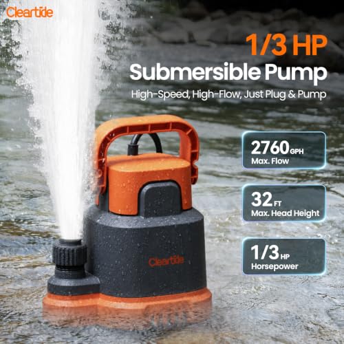 Image of Submersible Utility Water Pump, 2760 GPH Portable Sump Pump with Copper Motor, Plug and Work for Pond, Garden Watering, Pool Transfer, Hot Tub Emptying