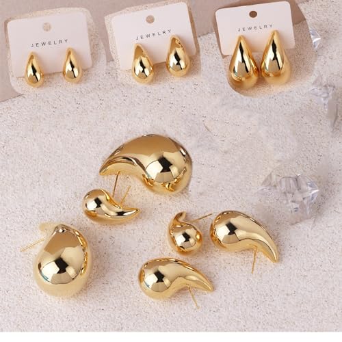 Gold-Tear-Drop-Earrings-Dupes-Jewelry-for-Women-TrendyChunky-14K-Real-Gold-Plated-EarringsHypoallergenic-Sterling-Silver-Post-Lightweight-Silver-Hoop-Earrings-Set-25mm32mm44mm 51j0BkltKzL