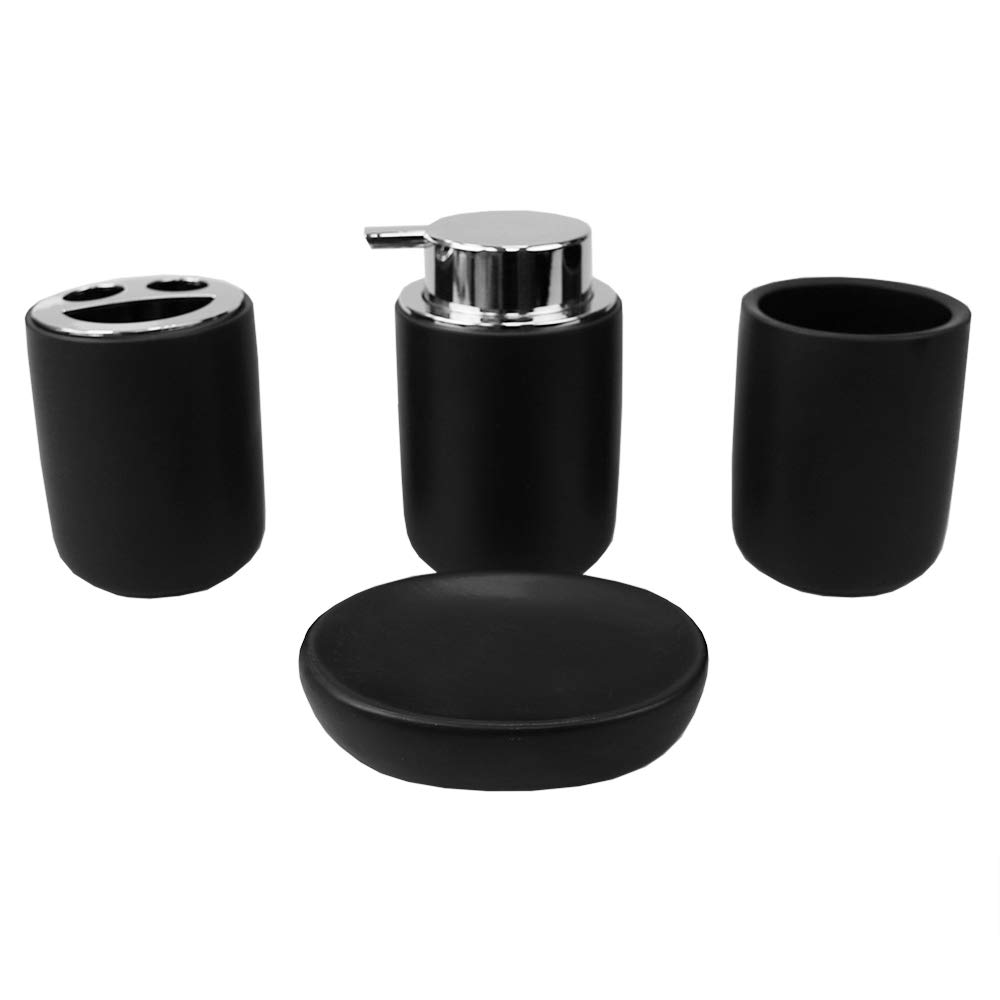 Home Basics Luxem 4 Piece Ceramic Bath Accessory Set (Black, 1) | Matte Finish | Neutral Color | Extremely Durable