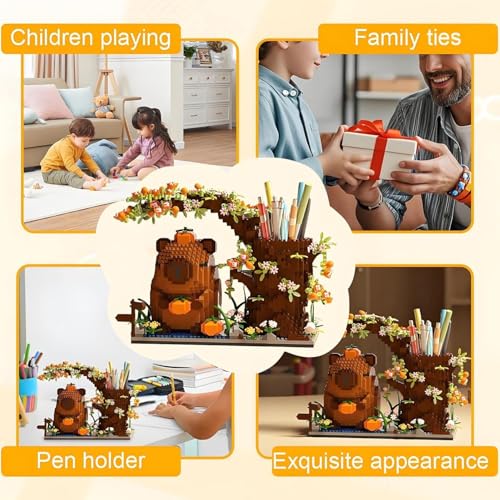 Image of SKY LINE OCEAN Capybara Building Blocks Set, 1880+ PCS Cute Animal Mini Bricks Kit, Capybara with Flowers Tree, DIY Desk Organizer Pen Holder Toy for Ages 14+ | 5 Year Structural Warranty