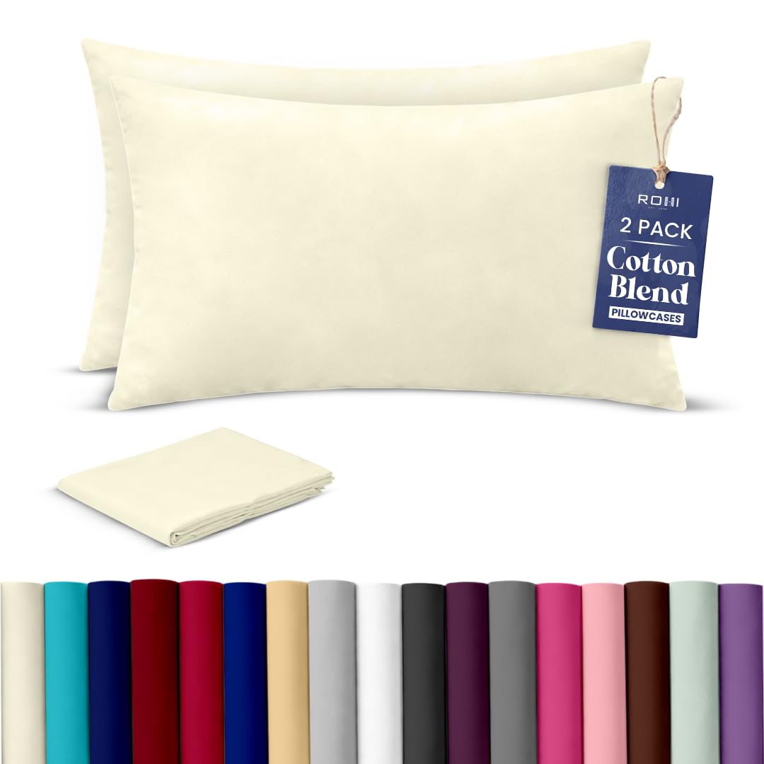 Rohi Luxury Cream Pillow Cases 2 Pack - (50×75cm) | Soft & Comfy Cotton Blend Pillow Covers with Envelope Closure | Breathable, Anti-Allergy, Fade & Wrinkle Resistant
