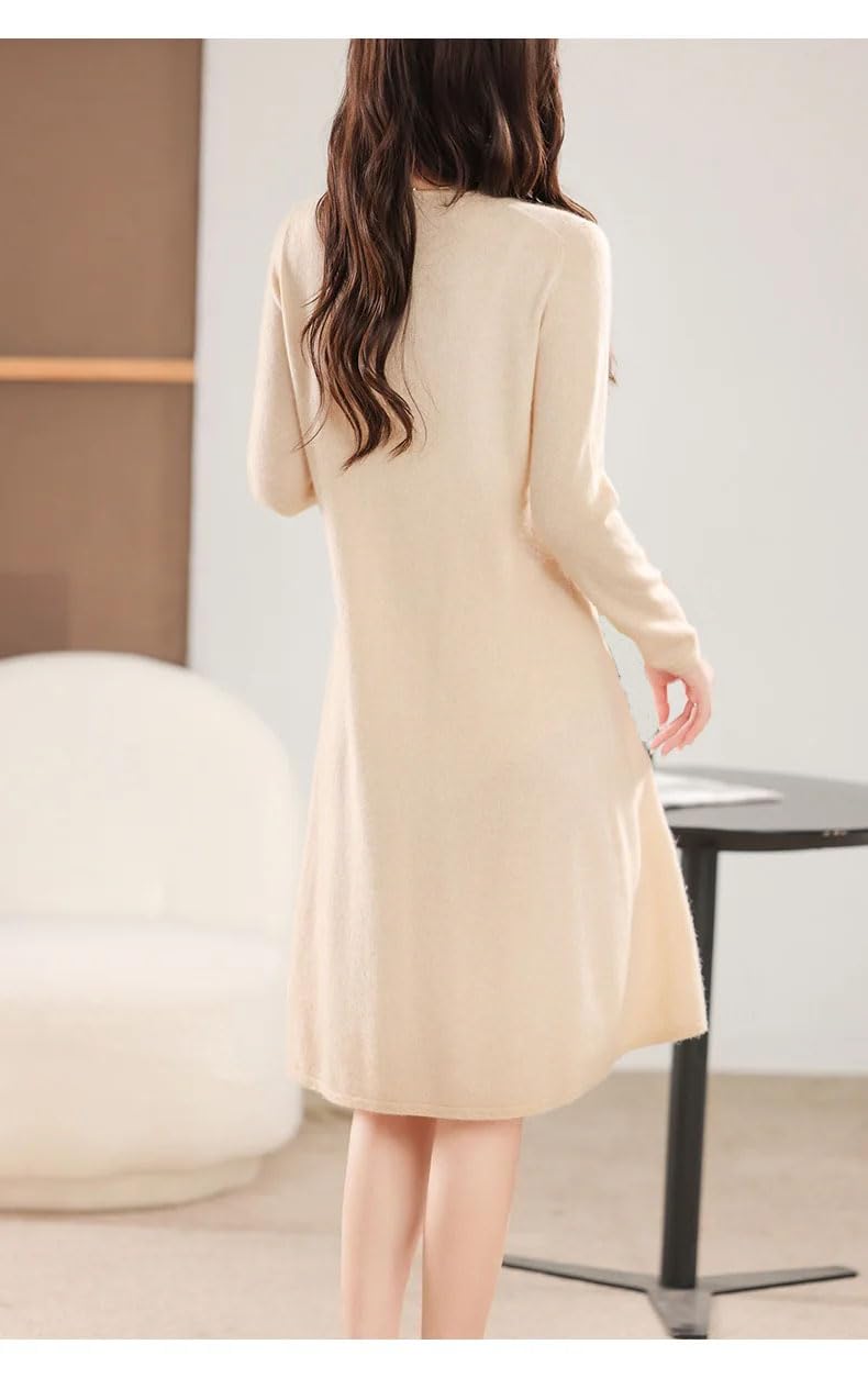 Vestido midi para mujer, con botones, manga larga, cuello en V, cálido, ajustado, vestido formal para el trabajo