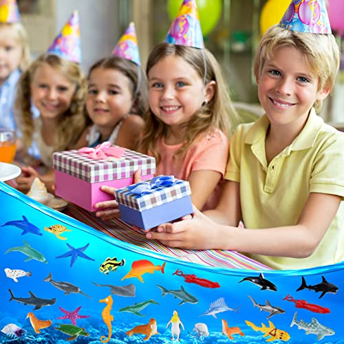 PLULON 32Pcs Meerestierfiguren Spielzeug, Meeresbewohner Tierspielzeug Kinder Spielfiguren Kunststoff Tiere Kuchendeckel für Kinder Party Favor Supplies, Geburtstagsgeschenke