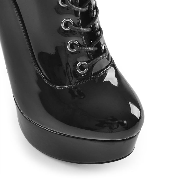 Only maker Damen Schnürboots Plateau Stiletto Combat Boots | Schnürstiefeletten, Lack Absatzschuhe, Plattform High Heels Stiefeletten, Metallic, mit Reißverschluss