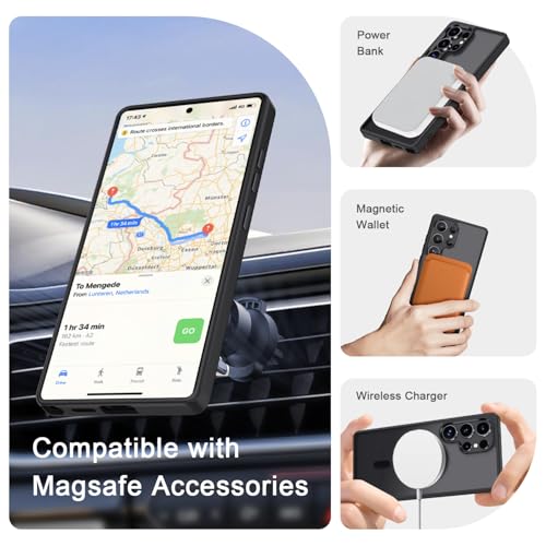 Image of for Samsung Galaxy S25 Ultra Case, Matte Magnetic Phone Cover, Black | Fit for MagSafe, Screen Protector included, Shockproof Military Grade Protection, Translucent Frosted Back