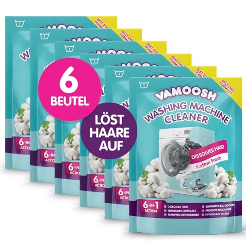 Vamoosh 6-in-1-Waschmaschinenreiniger, löst Haare, beseitigt schlechte Gerüche, entfernt Kalk, tiefenrein, hinterlässt frischen Duft, antibakteriell, entkalkt, 6 Beutel, 6 Wäschen Vamoosh 6-in-1-Waschmaschinenreiniger, löst Haare, beseitigt schlechte Gerüche, entfernt Kalk, tiefenrein, hinterlässt frischen Duft, antibakteriell, entkalkt, 6 Beutel, 6 Wäschen