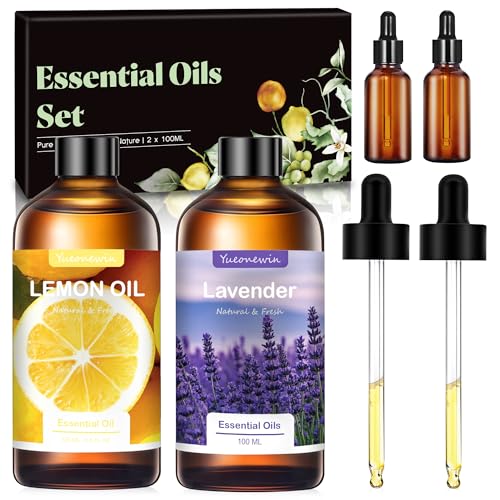 Aceite de lavanda 100 ml, aceite de limón 100 ml, aceite esencial puro para difusor de aroma, aromaterapia, aceite aromático para quemadores, bricolaje, masaje, jabón, fabricación de velas, regalos