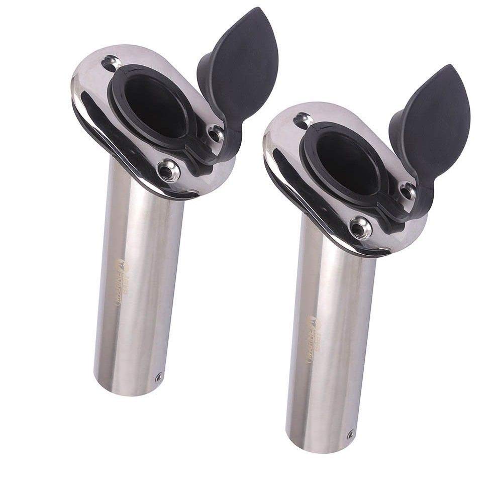 Hoffen 2Pcs Boat Stainless Steel Fishing Rod Holder Flush Mount 15/30/90 Degree with PVC Cap,Inner Tube and Gasket