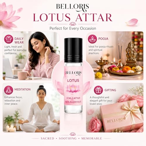 Image of Lotus Attar 6ml | Long Lasting Non-Alcoholic Perfume Oil | Pure Lotus (Kamal) Fragrance Roll-On | Floral Attar for Men & Women | Travel Friendly Ittar for Pooja & Meditation