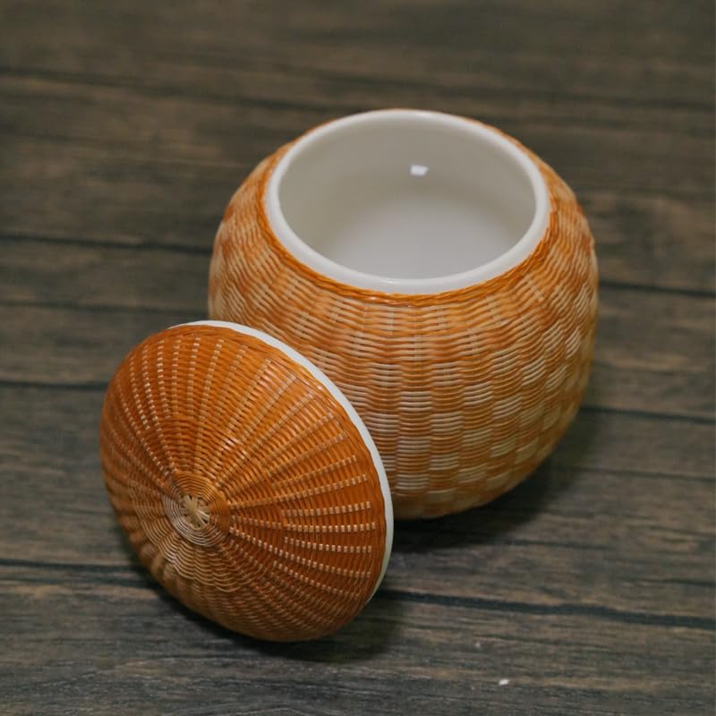 中國美術 古玩 竹丝扣瓷 竹編茶入 茶叶罐2点 茶道具