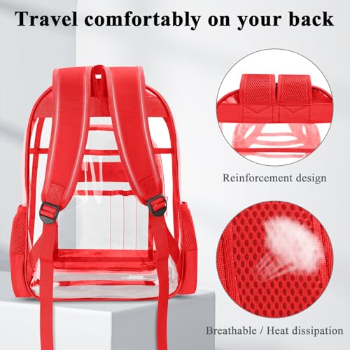 Image of KIMNERPU Clear Backpack, Heavy Duty PVC Transparent Backpack with Reinforced Straps, See Through Multiple Pockets Large Capacity Bookbag for Concert Work Security Travel Festival (Red)