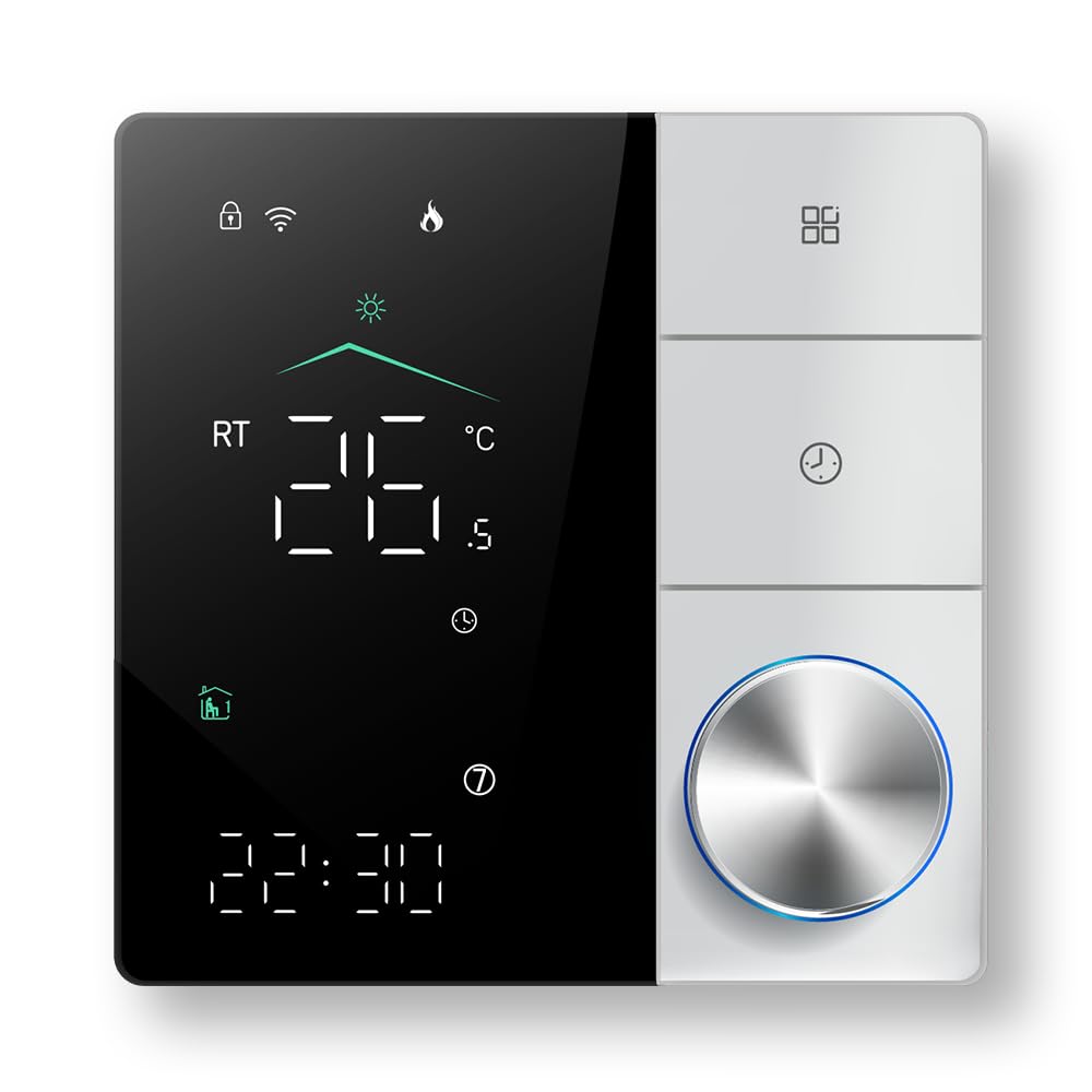 MelkiSmart Wi-Fi Termostato - Serie 18 Termostato con Pantalla Táctil Programable para calefacción por Caldera - Control Remoto Desde Teléfono Móvil Compatible con Alexa,Google Home,IFTTT