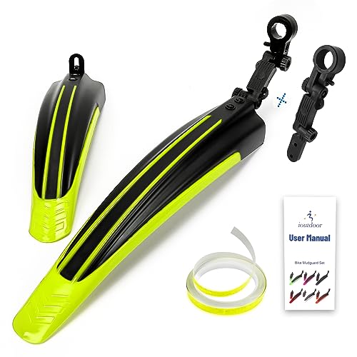 Amazon ioutdoor Bike Mudguard Set with 27ft DIY Reflective Tape, Bike Fenders Set Adjustable,Bicycle Front Rear Mud Guard Fits for 20",22",24",26",27",28" MTB Mountain Road Bike Cycling (Fluorescent Yellow) #ad