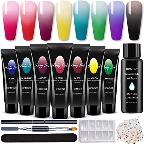 Poly Nail Extension Gel Kit, Temperature Change Poly Nail Gel Starter Kit, 8 Colors Builder Gel Extension Nail Gel Kit