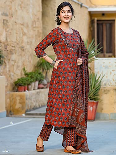 Image of Vaamsi Women's Rayon Blend Floral Printed Straight Kurta Pant With Dupatta