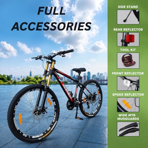 Image of RIDERBOY Double Crown Suspension 26T | 21 Gear Cycle for Men | Strong Steel Frame & Dual Disc Brakes with Mega Hub | MTB Bicycle for Off-Road & City Riding Ideal for 13+ Yrs - Black
