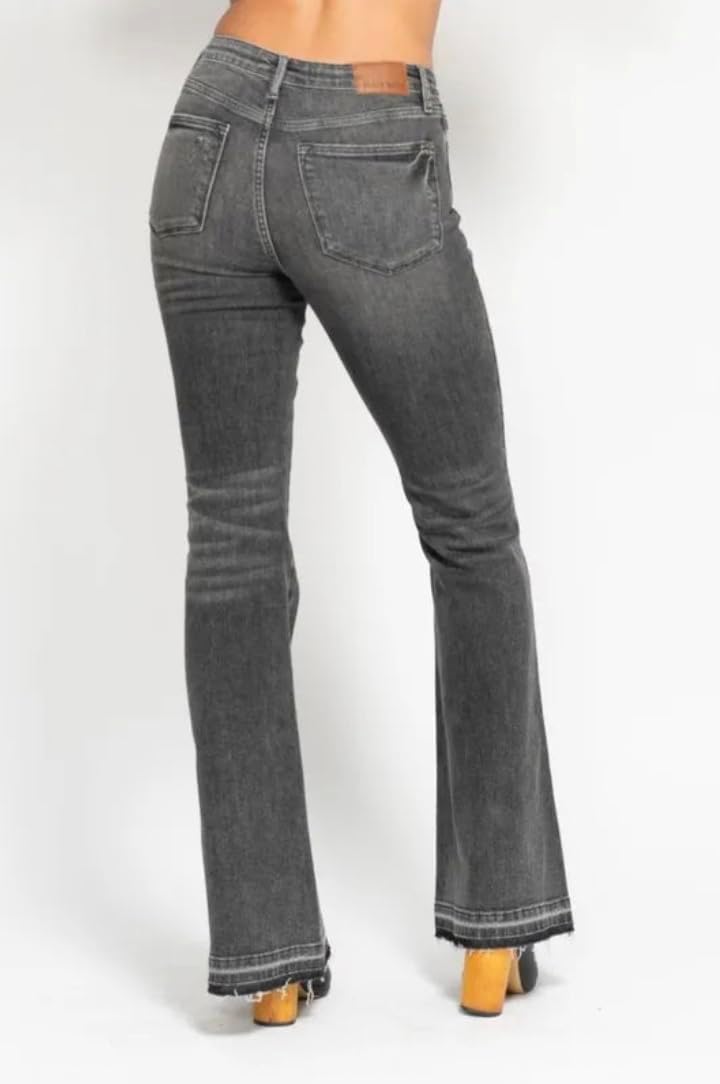Judy Blue Mid Rise Tummy Control Washed Gray Release Hem Flare Jeans by Ivory Gem - Image 5
