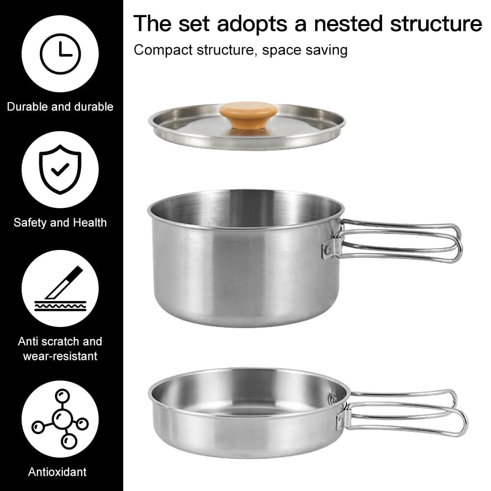 Pentole Set da Campeggio, Set Pentole Campeggio per 1-2 Persone Leggero e Compatto Pieghevole Accessori Cucina per Campeggio Trekking Picnic Escursionismo