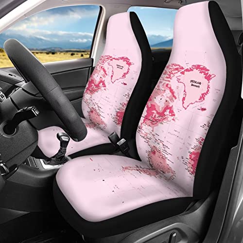Image of Modysero World Map Print Pink Seat Covers for Cars Full Set Elastic Durable Non Slip Two Front Seat Cover Rear Bench Universal Car Seat Protector Fit Trucks SUV Comfort Soft Automotive Seat Cover