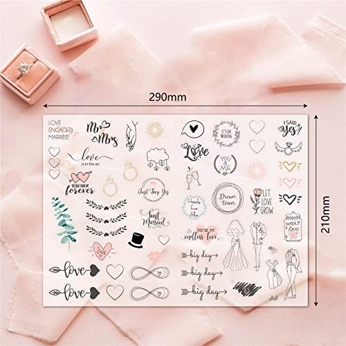 Transparent Waterproof Stickers For Wedding Planning Stickers-4 Sheets 230 Illustrationsand Phrases Per Pack,Used For Bridal Shower Engagement Marriage Anniversary,Sticker Set For Scrapbooking Bride Planner Calendar (A) #TOP2