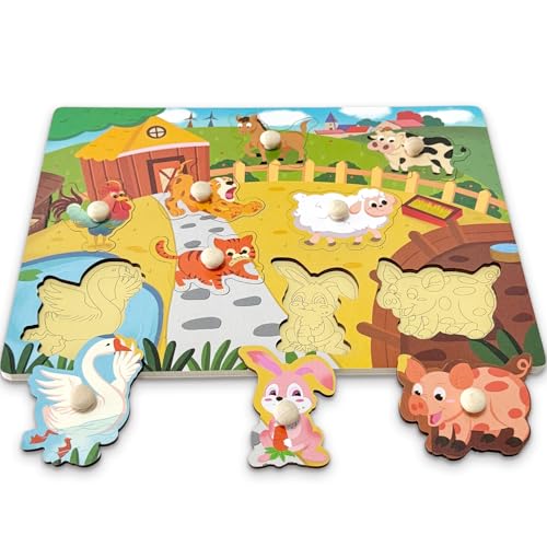 Kulveanju Holzpuzzle 1 Jahr, Montessori Kinder Puzzel mit Griff, Lernspielzeug...