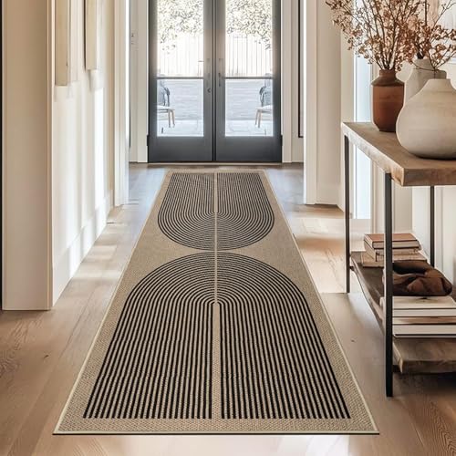 Capslpad Teppich Läufer Flur 80x200cm Jute Aussehen KüchenTeppich Natürlich Waschbar Teppich Schwarz rutschfest Küchenläufer Korridor läufer Flur Küche,Schlafzimmer, Balkon