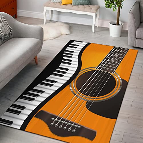 Piano Keys and Guitar 0.4In Medium-Pile Non-Slip Rug Floor Carpet