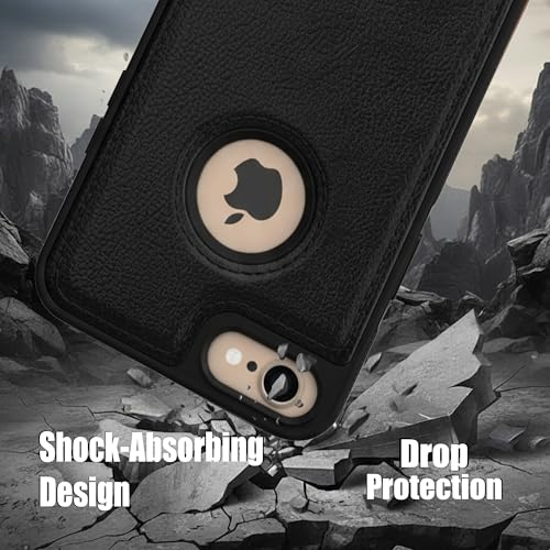 Image of Leather Case for Apple iPhone 7 / iPhone 8 Premium Protective Stylish Slim Cover with Shockproof Raised Edges Black