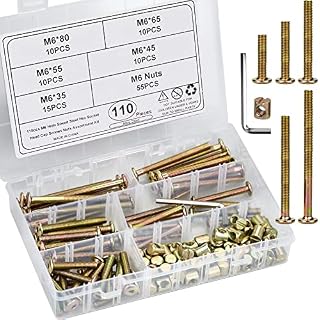 110 Pcs Furniture Bolts Nuts Bed Screws Kit M6 Hex Socket Head Cap Screws Nuts Barrel Bolt Nuts Hardware Replacement Kit with Wrench for Baby Crib Headboards Chairs Furniture
