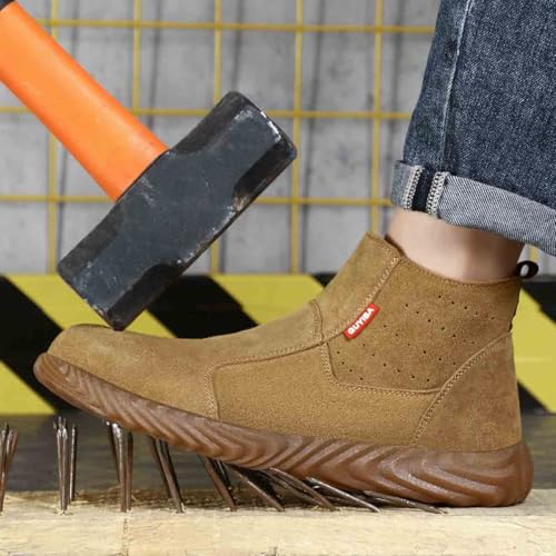 Suede Work Safety Shoes, Welders Anti-Scald Shoes, Anti-Smash and Anti-Puncture Steel-Toed Shoes, Wear-Resistant and Non-Slip Labor Insurance Shoes(EU 42)4