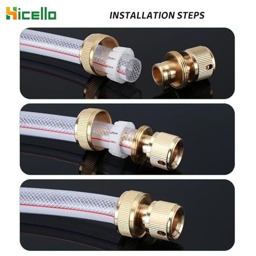 Hicello 4PACK Brass Garden Hose End Quick Connectors for 1/2-inch Graden Hose Pipe - Image 3