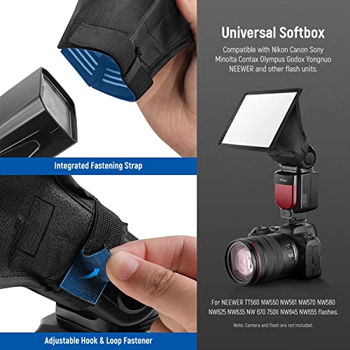 Image of NEEWER Flash Diffuser Light Softbox 5 inch x 4 inch, Universal, Collapsible with Storage Pouch Compatible with Canon Nikon Sony Godox Yongnuo NEEWER speedlight